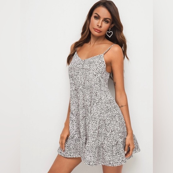 Women’s SHEIN Dalmatian Slip Tiered Adjustable Spaghetti Strap Dress Medium - Picture 3 of 16